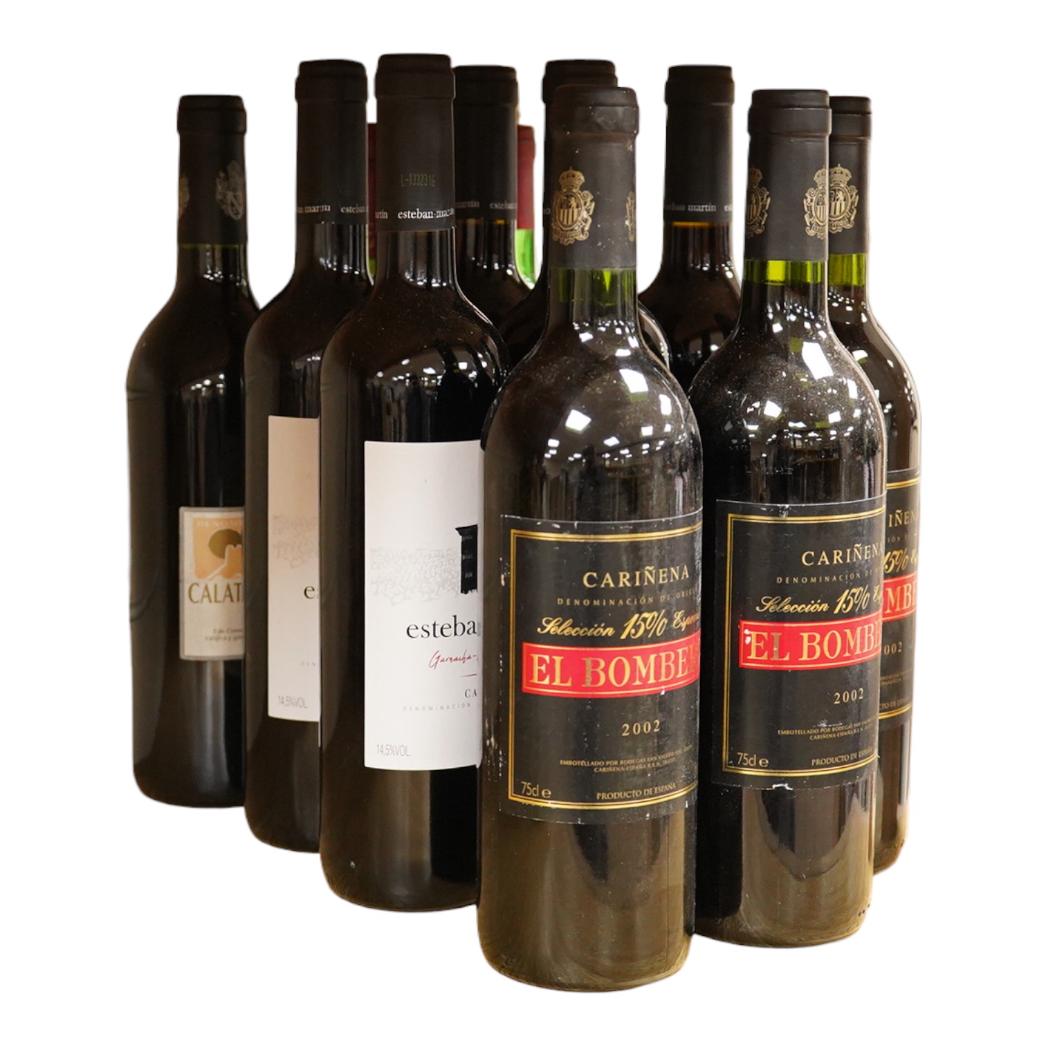 Twelve assorted Spanish wines including five Esteban Martin Carinena, 2020 and three El Bromberg, Carinena, 2002.